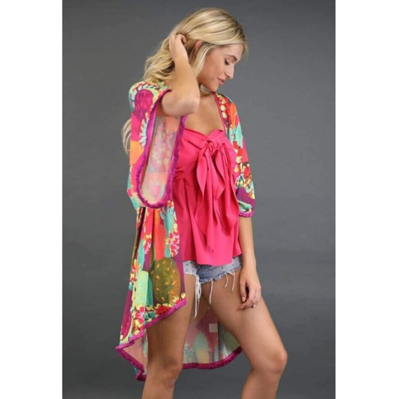 Judith March Open Kimono Size Large Southwestern Cactus Desert Colorful Topper - Picture 2 of 15